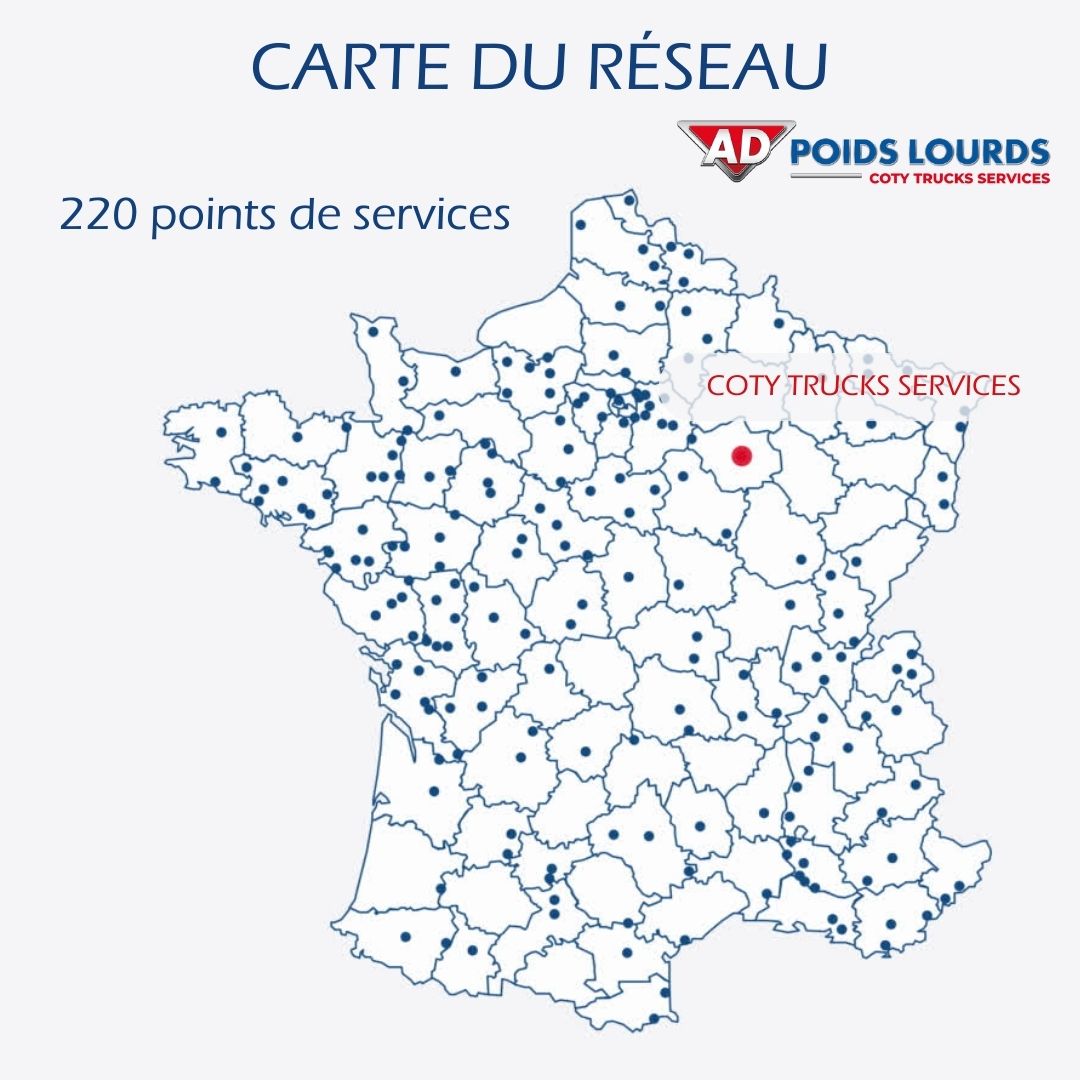 Carte du réseau AD Poids Lourds et COTY TRUCKS SERVICES